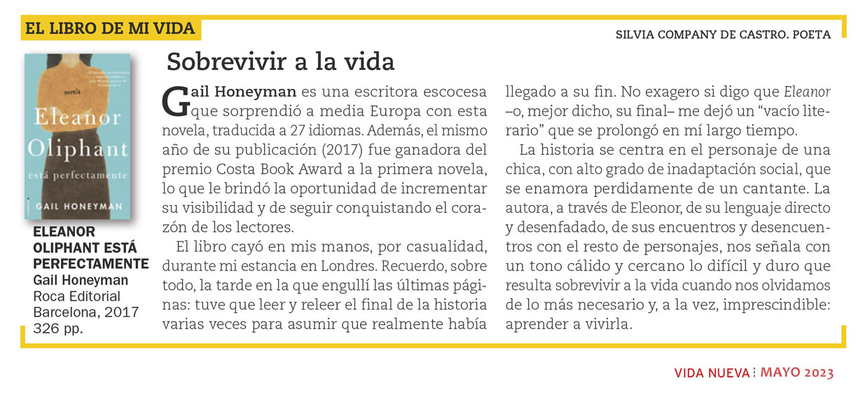 SILVIA COMPANY DE CASTRO recomienda a Gail Honeyman. Revista Vida Nueva