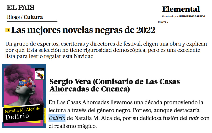 El País recomienda Delirio, de Natalia M. Alcalde