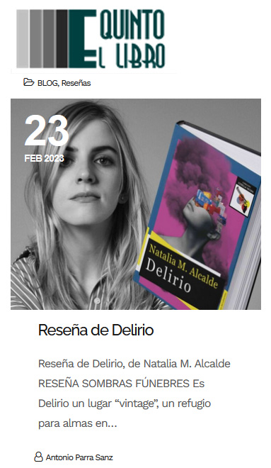 El País recomienda Delirio, de Natalia M. Alcalde