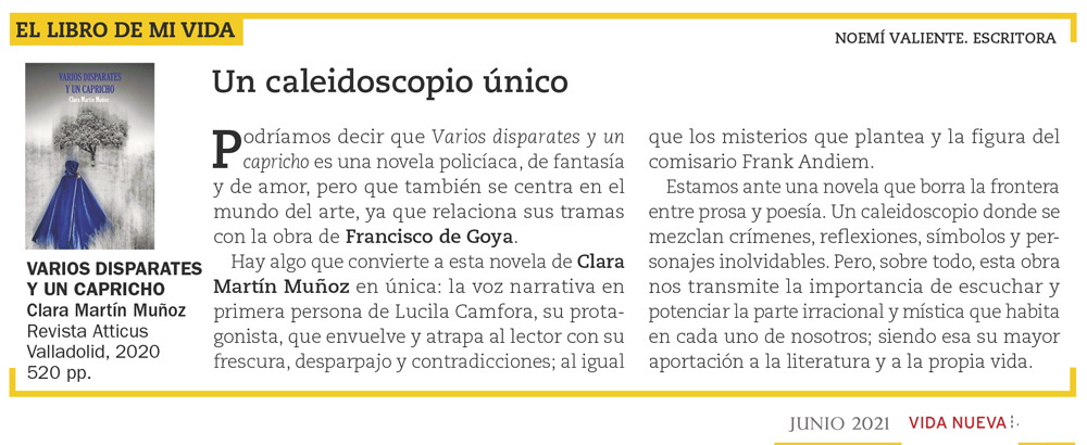 Noemí Valiente recomienda a Clara Martín Muñoz. Revista Vida Nueva. Junio, 2021