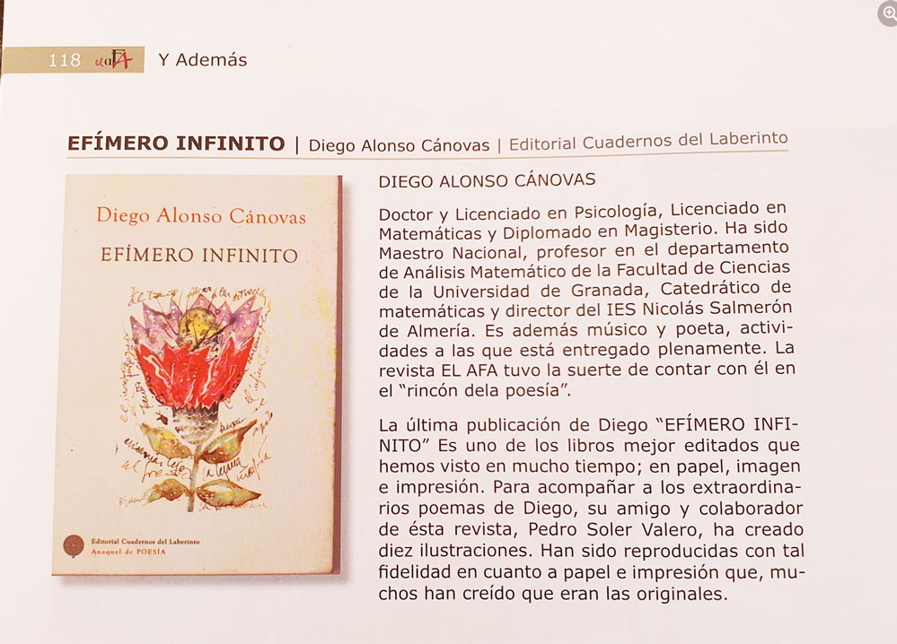 "Efímero infinito", de Diego Alonso Cánovas, una de las joyas de la colección de poesía de Cuadernos del Laberinto.