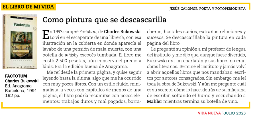 Jesús Calonge recomienda a Bukowski. Revista Vida Nueva