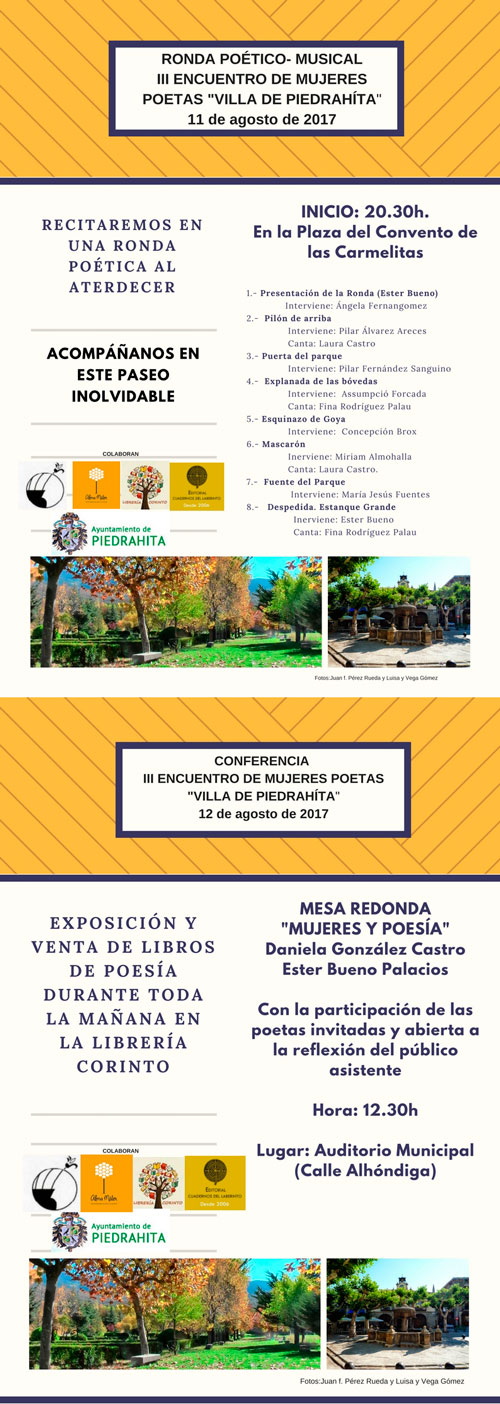 Tercer Encuentro de Mujeres Poetas Villa de Piedrahíta. Organizado por Editorial CUADERNOS DEL LABERINTO