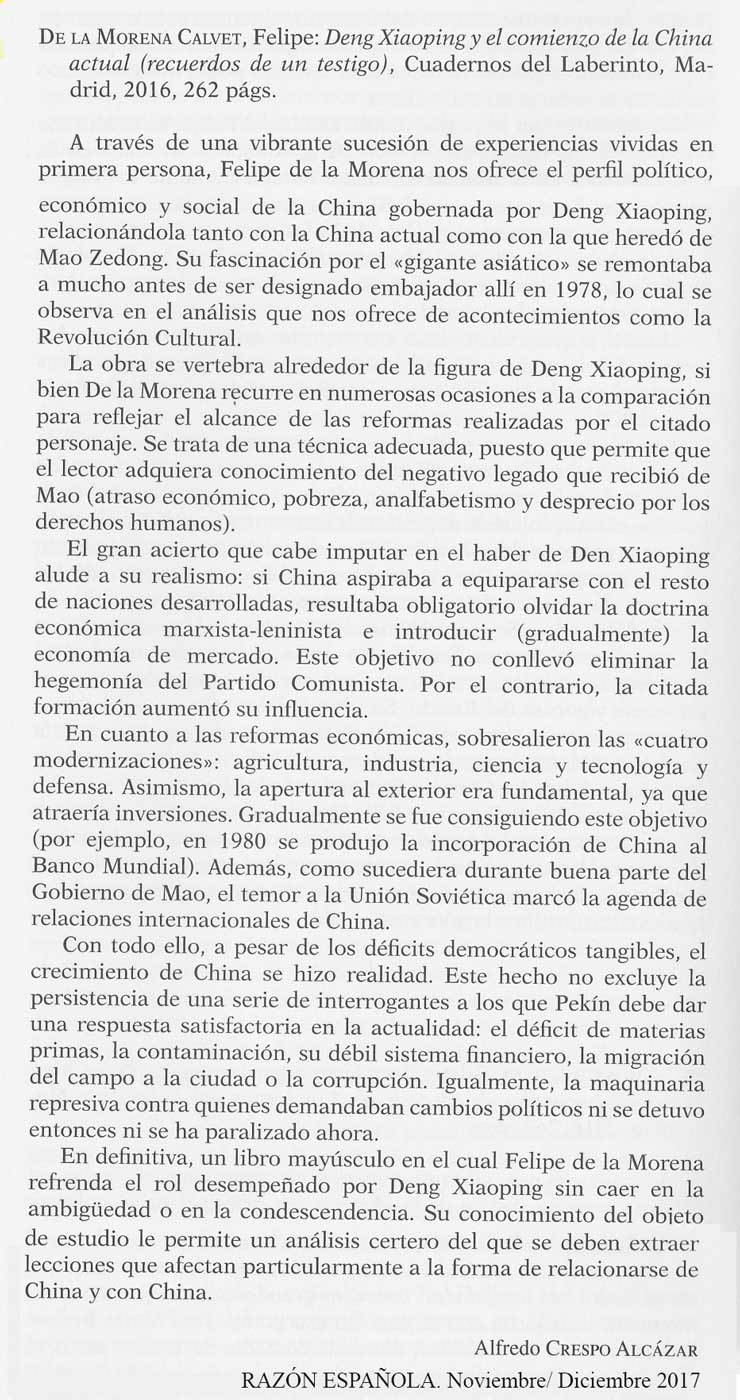 La revista RAZÓN ESPAÑOLA aconsenja "Deng Xiaoping y el comienzo de la China"